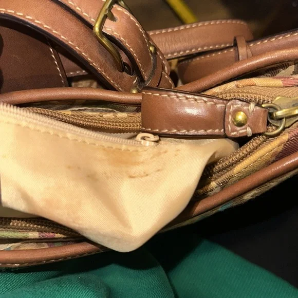 Fossil Shoulder Bag Brown Leather Monogram and Striped Canvas - Picture 15 of 15